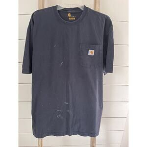 Carhartt Mens Blue T-Shirt Pocket Tee Cotton Crew Neck Mens Large Tall See Desc.